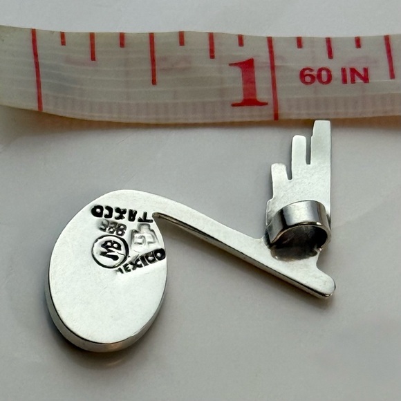 Vintage Taxco Mexico Sterling Silver Malachite Music Note Pendant Signed MB 925 - Picture 5 of 6